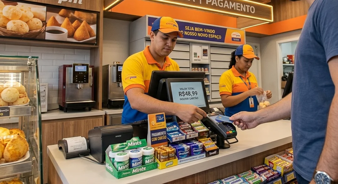 Atendente finalizando a compra no caixa