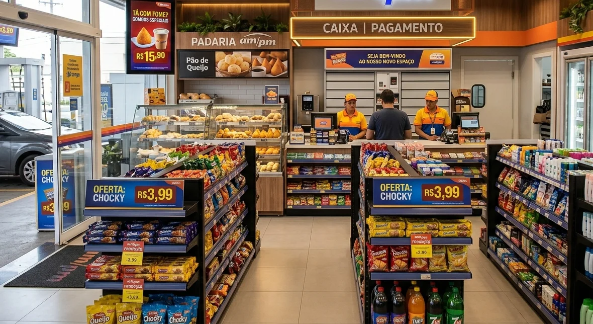 Corredor de produtos na loja de conveniência